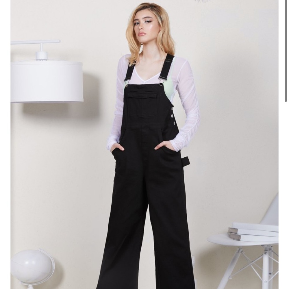 Eggie Black Rock denim cargo overalls